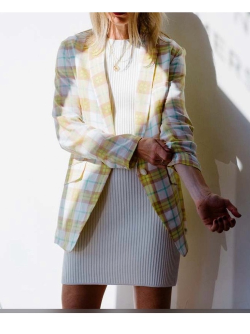 rag & bone Margot Yellow Plaid Lightweight Cotton Blazer Sz 10